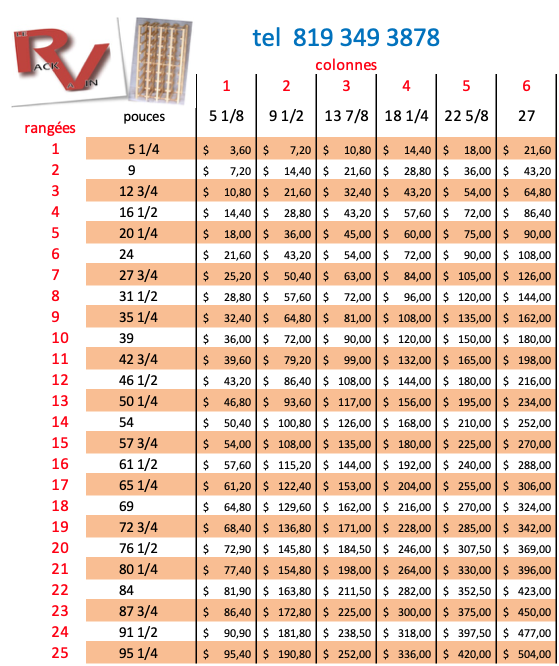 liste de prix